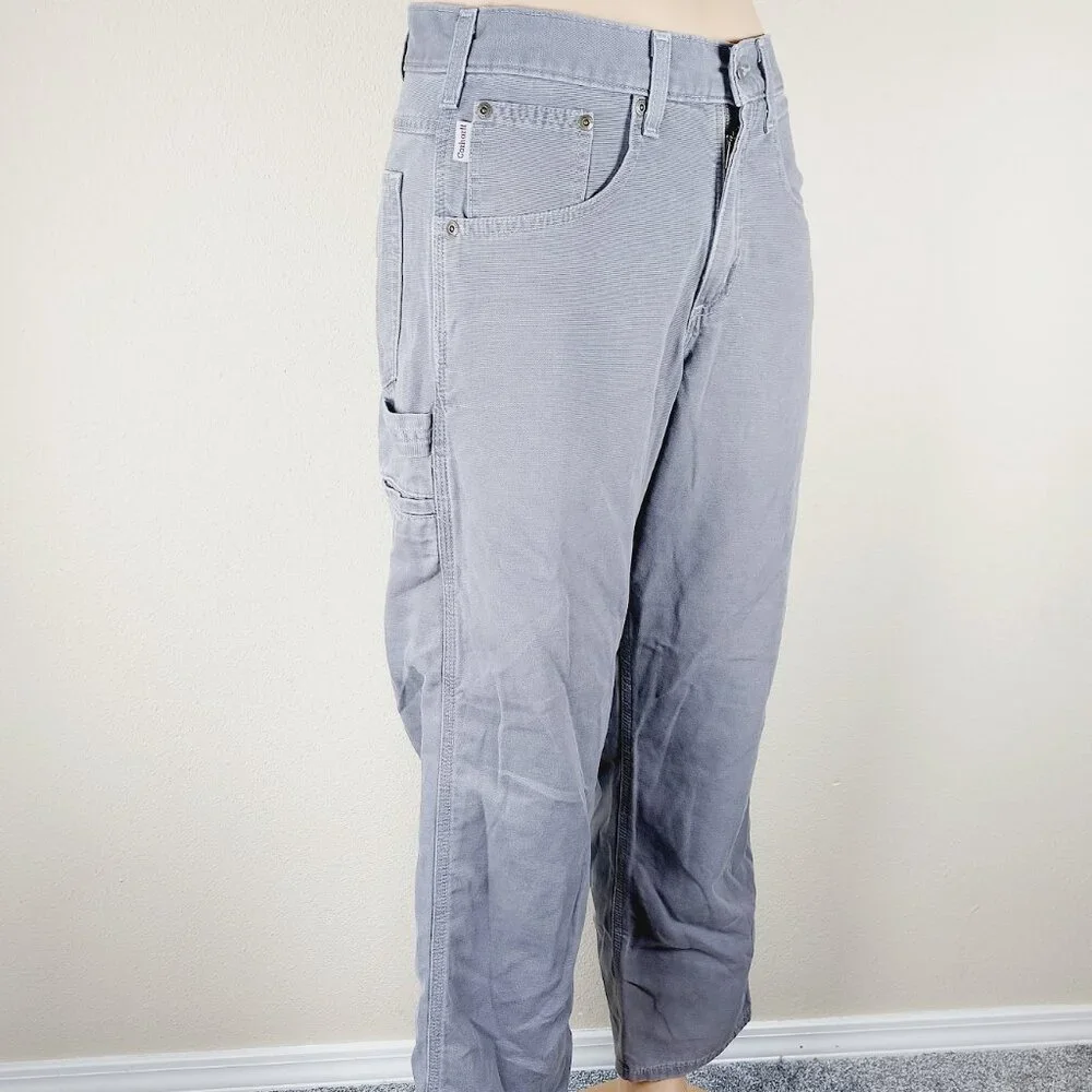 Carhartt Men's Charcoal Grey Loose Fit Canvas Carpenter Work Pants Size 32x30